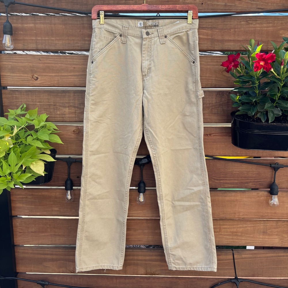 Lee Carpenter Pants Mens 33x32 Tan Khaki Good Used Utility Workwear